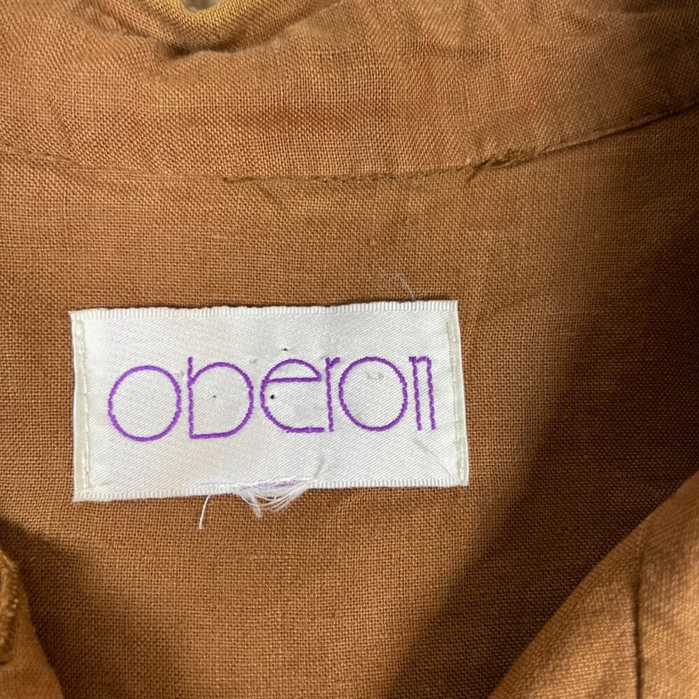 Oberon Dress Women L Brown Vintage Linen Safari Maxi Modest Button Front Western - Picture 4 of 9